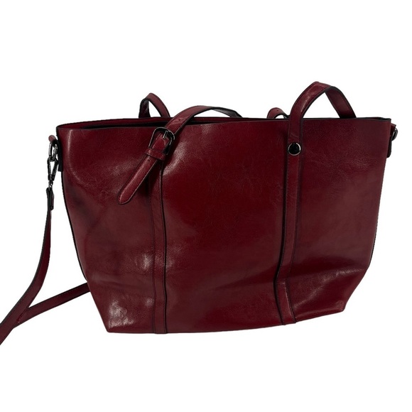 Red Leather Adjustable Strap Shoulder Hand Bag Purse - Picture 2 of 8